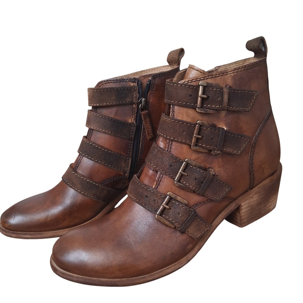 Bed Stu ROAN Women's size 9 Leather Steampunk Buckle Stacked‎ Heel Boho Booties